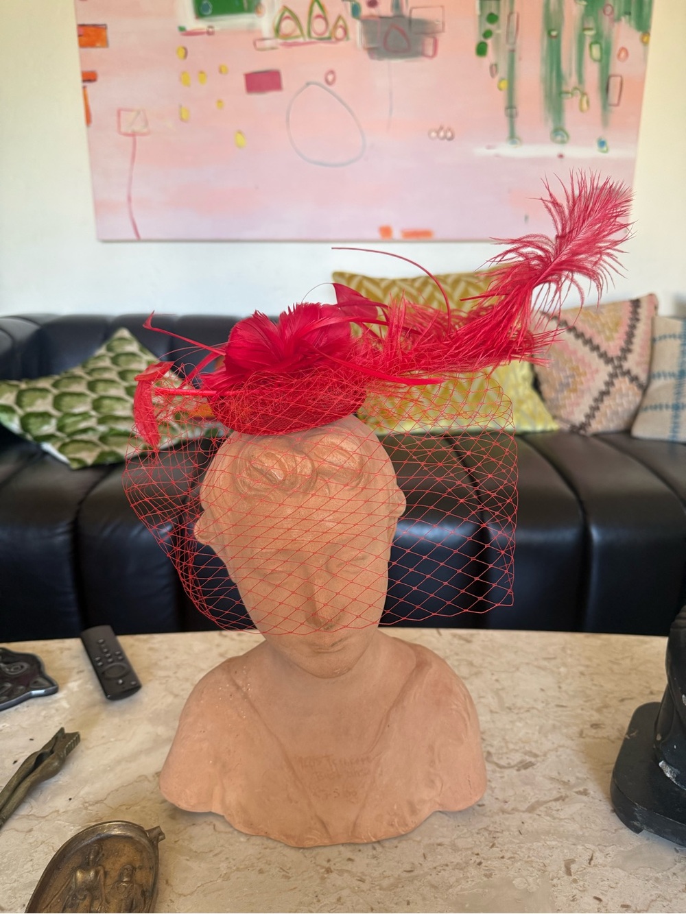 Red Fascinator with Bird Cage Veil